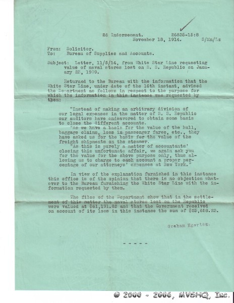 Official response.  Notice phrasing, "in the settlement," not "shipped."
Source: 26835-15-8 SecNav