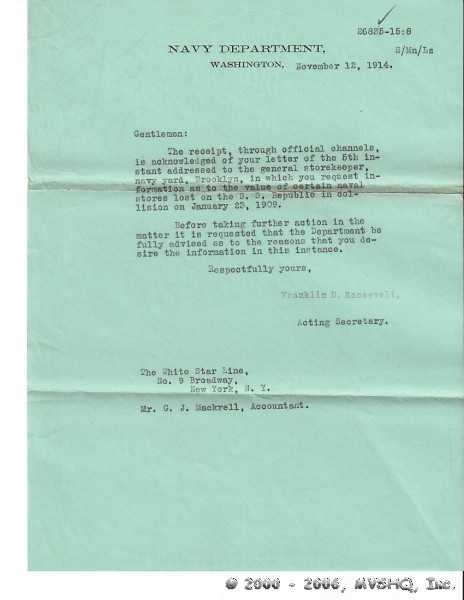 FDR wants to know why WSL requests information on Navy Cargo
Source: 26835-15-8 SecNav