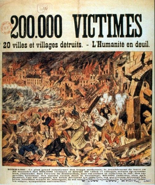 Dramatic interpretation of earthquake disaster at Messina. Messina, Sicily