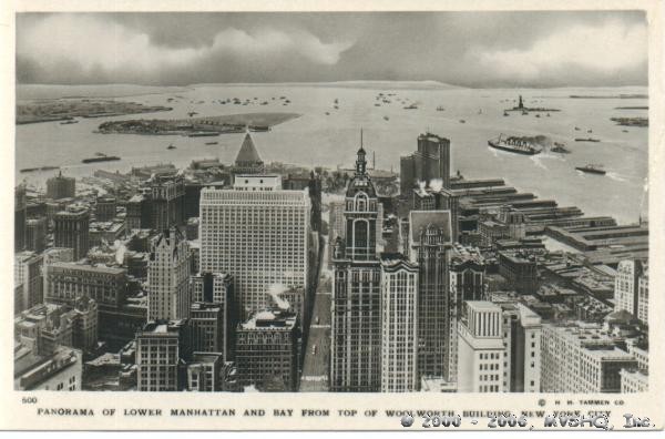New York Harbor
Lower Manhattan and Bay
View from Woolworth Building
ca 1910-1920