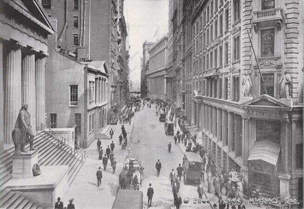 Sub Treasury and Assay Office (left)
J. P. Morgan and up-block National City Bank (right)