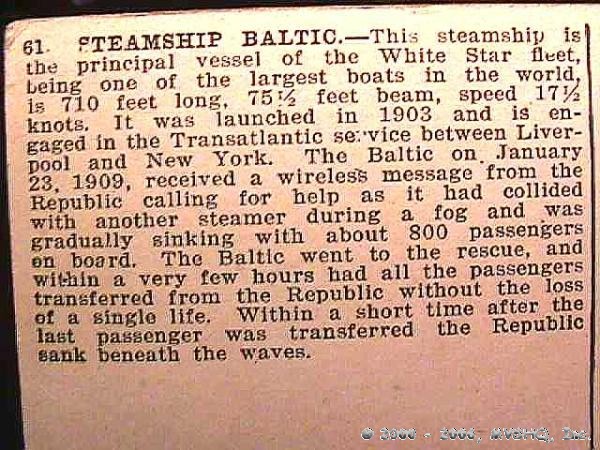 RMS Baltic
Postcard Commentary, Card 61 of the series:
"COMFORT The best home monthly published at 25� a year."