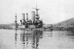 The Russian pre-dreadnought battleship Poltava sunk at Port Arthur as a result of bombardment by Japanese land based artillery during the siege of Port Arthur (December 1904).