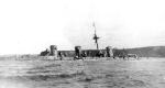 The Russian light cruiser Novik scuttled after being badly damaged in combat with two Japanese cruisers at Koraskhov Bay (August 1904)
