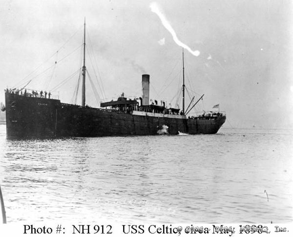 USS Celtic, a 6750-ton storeship, departed New York Dec. 31, 1908, carrying supplies originally destined to the Fleet, but was diverted to Messina to aid in earthquake relief.