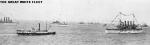 President Roosevelt reviews the Fleet prior to departure. Roosevelt, aboard the Presidential yacht Mayflower, steams past the fleet in Hampton Roads on 16 December 1907, as the warships lie at anchor. Mayflower is just ahead of and beyond the dark-hulled sidewheel steamer in the foreground.