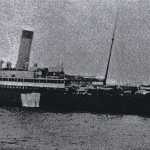 Republic after collision, taken from Baltic's H.J. Tattersall just after the Captain & Jack Binns had gone back (been put on board from the Baltic by going alongside) with a skeleton crew of 38 on the morning of the 24th.  The fog had lifted at this point. Photo from the collection of Dr Bowles of the 
Chelmsford Science & Industry Museum.

