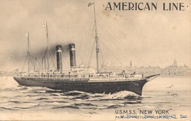 American Line USMS New York reportedly carried the April 23, 1909, $2,021,000 gold bar engagement to Cherbourg.