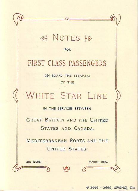 White Star Line Booklet Cover, March 1910