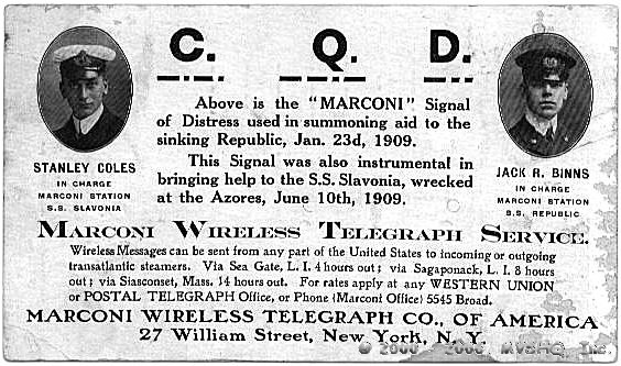 CQD Promotional Card

Marconi Wireless Telegraph Co.