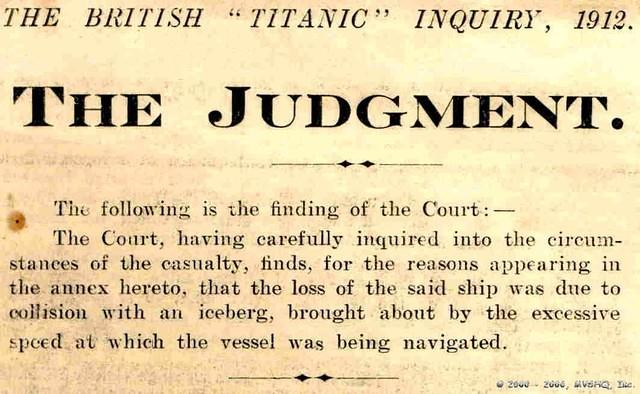 British Board of Trade, Results of Titanic Inquiry. Republic's Inquiry Suppressed