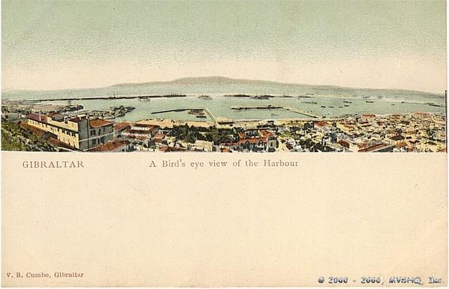 Gibraltar

A Bird's eye view of the Harbour

V.B. Cumbo Postcard

undivded back (1901-1907)

(see also The Fleets)