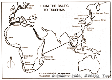 The Russian Baltic Fleet's 1904/1905 journey to Tsushima.