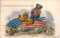 Teddy Roosevelt driving Uncle Sam

1907 Post Card